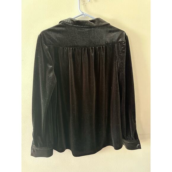 Modcloth Top Women's Large Black Velvet Button Down Goth Victorian Academia - Picture 6 of 7